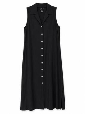 Finity Dress Black Silk Linen Sleeveless Button Front Maxi Dress Women’s 10
